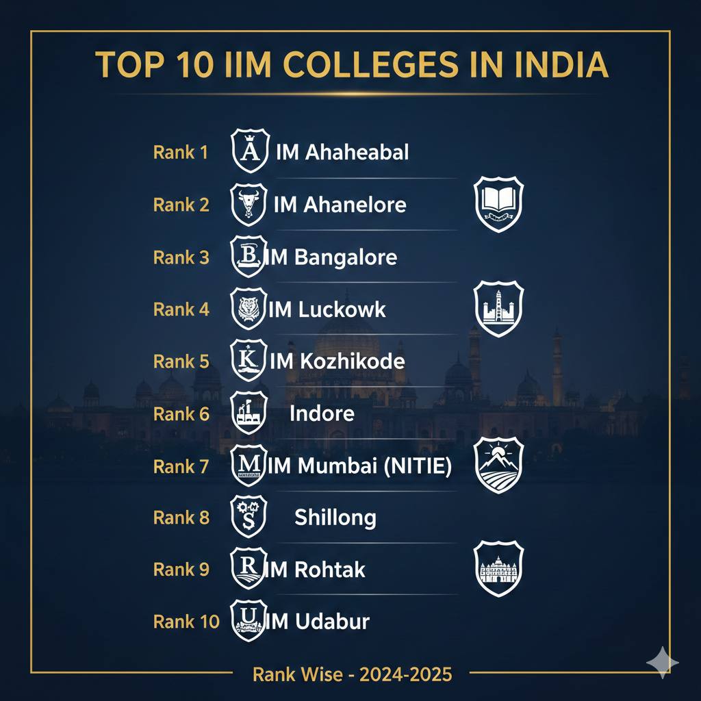 top 10 iim colleges in india rank wise